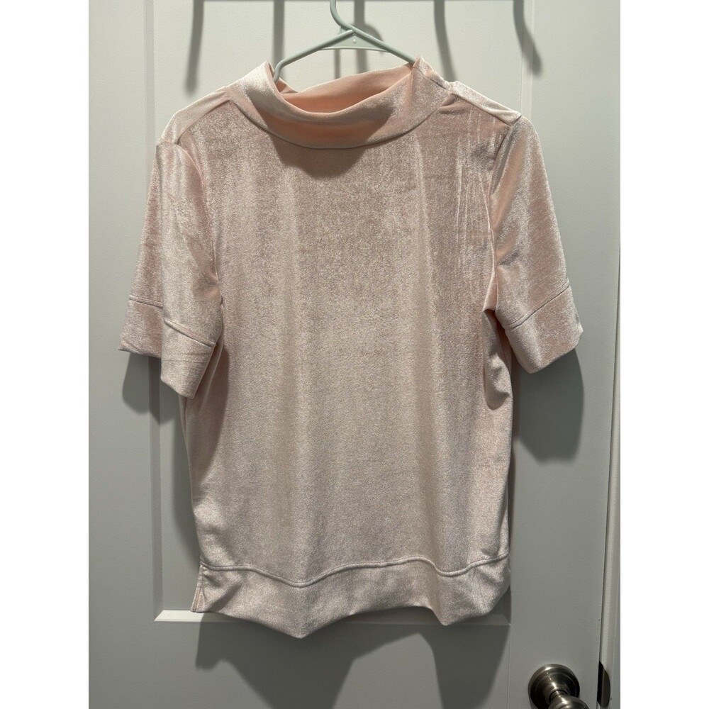 NWOT Anthropologie Soft Pink Velvet Mock Neck Shirt M Medium Short Sleeve Soft